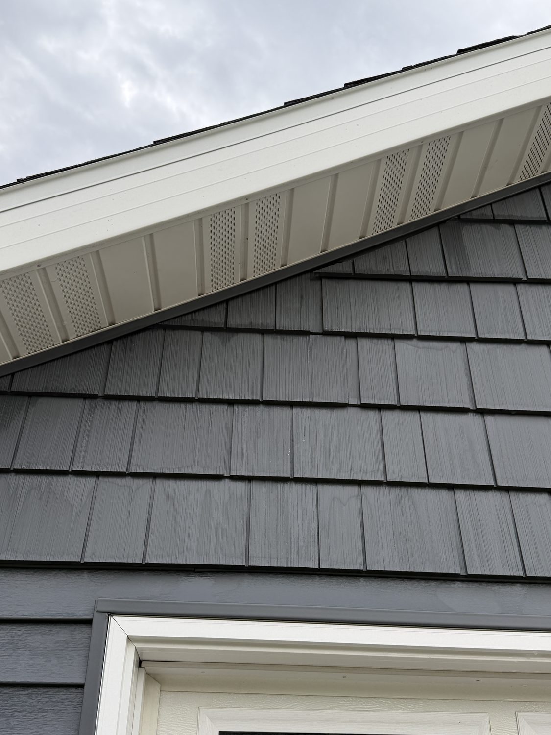 Soft-washed home siding and soffit, clean and streak-free